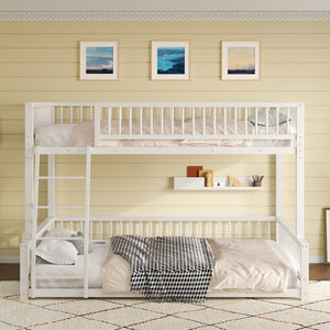 English Elm Full XL Over Queen Metal Bunk Bed Low Profile Steel Frame with Guard Rail and Ladder White N750P277757K