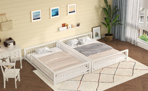 English Elm Full XL Over Queen Metal Bunk Bed Low Profile Steel Frame with Guard Rail and Ladder White N750P277757K