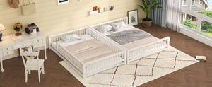 English Elm Full XL Over Queen Metal Bunk Bed Low Profile Steel Frame with Guard Rail and Ladder White N750P277757K