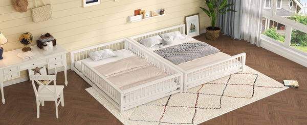 English Elm Full XL Over Queen Metal Bunk Bed Low Profile Steel Frame with Guard Rail and Ladder White N750P277757K