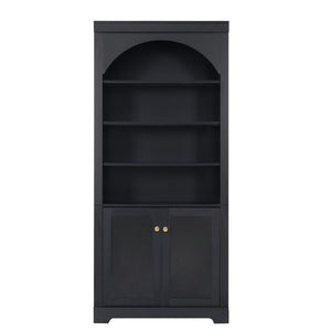 English Elm Tall Arched LED Bookcase with Adjustable Open Shelves and Lower Cabinet for Home Office Black N751P455898B
