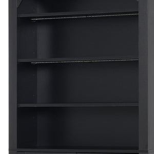 English Elm Tall Arched LED Bookcase with Adjustable Open Shelves and Lower Cabinet for Home Office Black N751P455898B