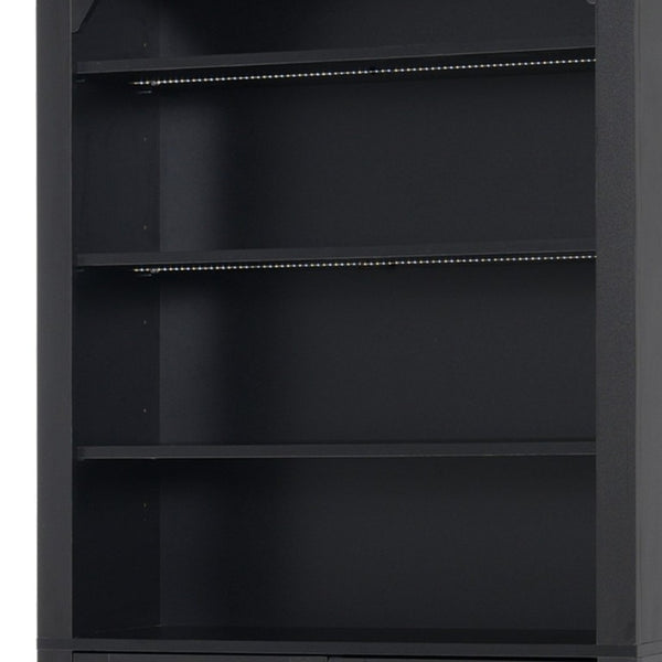 English Elm Tall Arched LED Bookcase with Adjustable Open Shelves and Lower Cabinet for Home Office Black N751P455898B