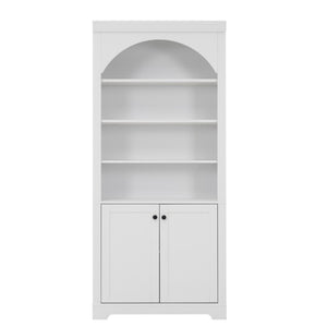 English Elm Tall Arched LED Bookcase with Adjustable Open Shelves and Lower Cabinet for Home Office White N751P455898K