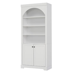 English Elm Tall Arched LED Bookcase with Adjustable Open Shelves and Lower Cabinet for Home Office White N751P455898K