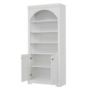 English Elm Tall Arched LED Bookcase with Adjustable Open Shelves and Lower Cabinet for Home Office White N751P455898K