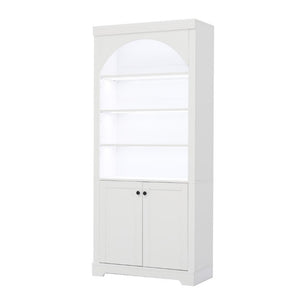 English Elm Tall Arched LED Bookcase with Adjustable Open Shelves and Lower Cabinet for Home Office White N751P455898K