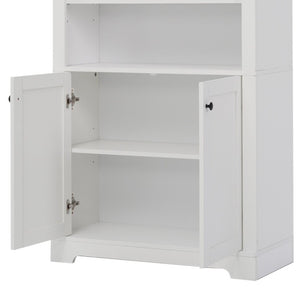 English Elm Tall Arched LED Bookcase with Adjustable Open Shelves and Lower Cabinet for Home Office White N751P455898K
