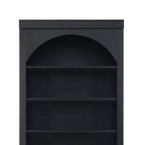 English Elm Tall Black Bookcase with Rattan Doors Open Shelves LED Lighting and Arched Profile N751P455898P