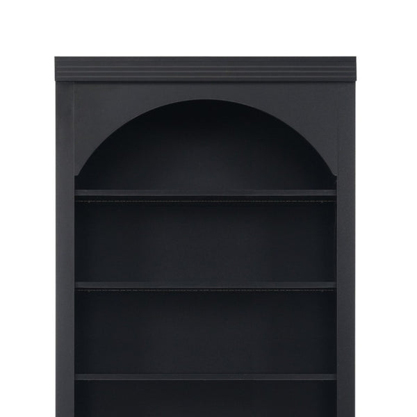 English Elm Tall Black Bookcase with Rattan Doors Open Shelves LED Lighting and Arched Profile N751P455898P