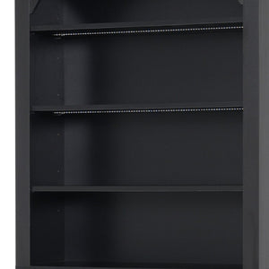 English Elm Tall Black Bookcase with Rattan Doors Open Shelves LED Lighting and Arched Profile N751P455898P