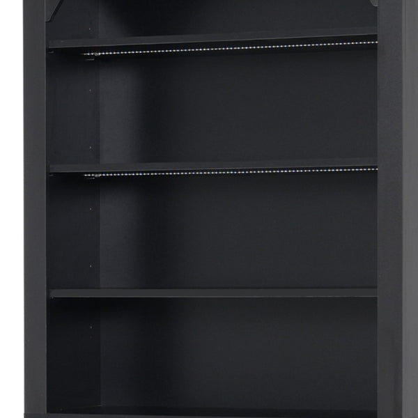 English Elm Tall Black Bookcase with Rattan Doors Open Shelves LED Lighting and Arched Profile N751P455898P