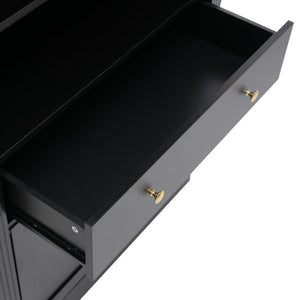 English Elm Arched Tall Bookcase with Adjustable Shelves Drawer and Cabinet for Living Room Office Black N751P455926B