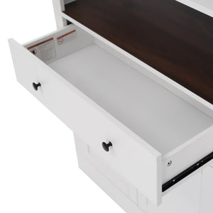 English Elm Arched Tall Bookcase with Adjustable Shelves Drawer and Cabinet for Living Room Office White N751P455926K