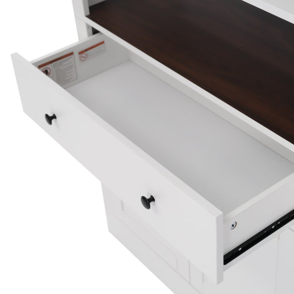 English Elm Arched Tall Bookcase with Adjustable Shelves Drawer and Cabinet for Living Room Office White N751P455926K