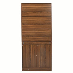 English Elm 70.87 Inch Tall Walnut Bookcase with Arched Cabinet Doors and Open Shelving for Home Office N751P488908A