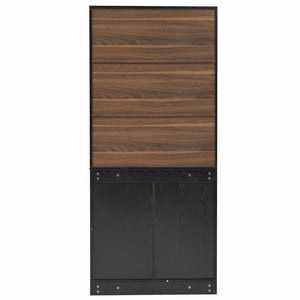 English Elm 70.87 Inch Tall Black Bookcase with Open Shelving Arched Cabinet Doors for Modern Living N751P488908B