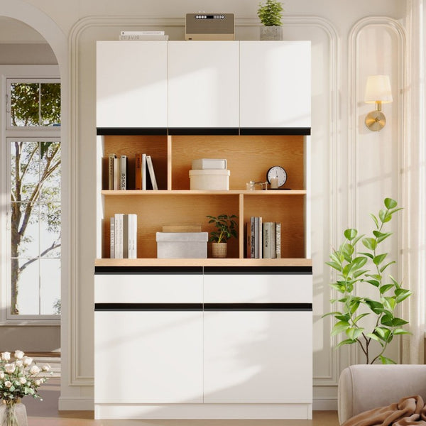 English Elm Large Two-Tone Walnut Bookcase with Enclosed Cabinets Drawers and Open Display Shelving N751S488901K