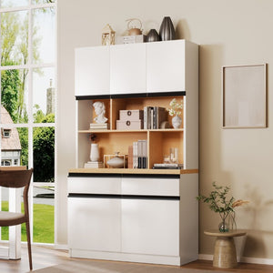 English Elm Large Two-Tone Walnut Bookcase with Enclosed Cabinets Drawers and Open Display Shelving N751S488901K