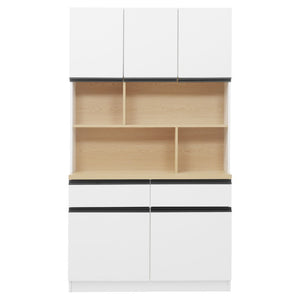 English Elm Large Two-Tone Walnut Bookcase with Enclosed Cabinets Drawers and Open Display Shelving N751S488901K