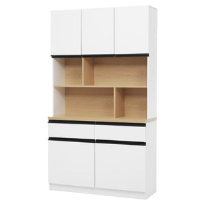 English Elm Large Two-Tone Walnut Bookcase with Enclosed Cabinets Drawers and Open Display Shelving N751S488901K
