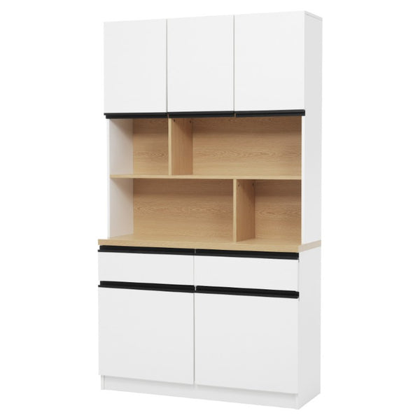 English Elm Large Two-Tone Walnut Bookcase with Enclosed Cabinets Drawers and Open Display Shelving N751S488901K