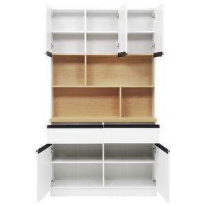 English Elm Large Two-Tone Walnut Bookcase with Enclosed Cabinets Drawers and Open Display Shelving N751S488901K