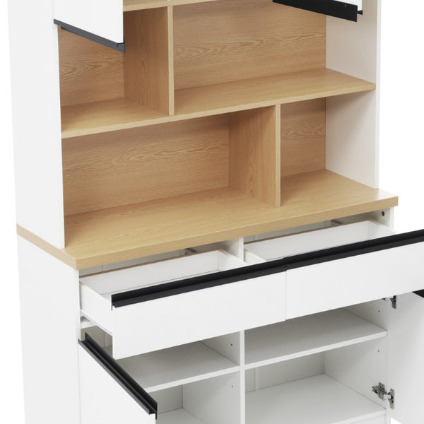 English Elm Large Two-Tone Walnut Bookcase with Enclosed Cabinets Drawers and Open Display Shelving N751S488901K