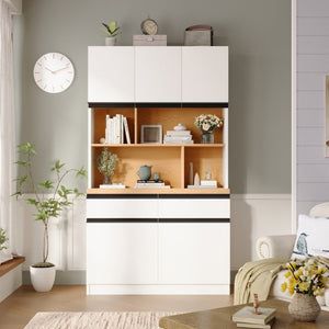 English Elm Large Two-Tone Walnut Bookcase with Enclosed Cabinets Drawers and Open Display Shelving N751S488901K