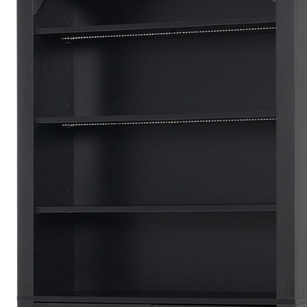 English Elm Tall Arched Bookcase with LED Lit Shelves and Cabinet Storage for Modern Living Rooms N751S819558B