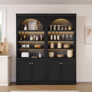 English Elm Tall Arched Bookcase with LED Lit Shelves and Cabinet Storage for Modern Living Rooms N751S819558B