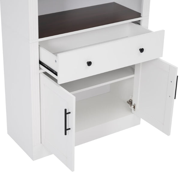 English Elm Arched Tall Bookcase with Adjustable Shelves Drawers and Cabinet Doors for Living Room N751S819559K
