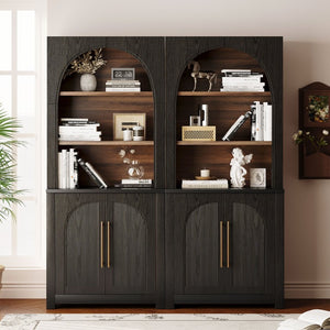 English Elm 70.87 Inch Tall Black Bookcase with Arched Cabinet Doors and Open Shelving for Any Room N751S910488B