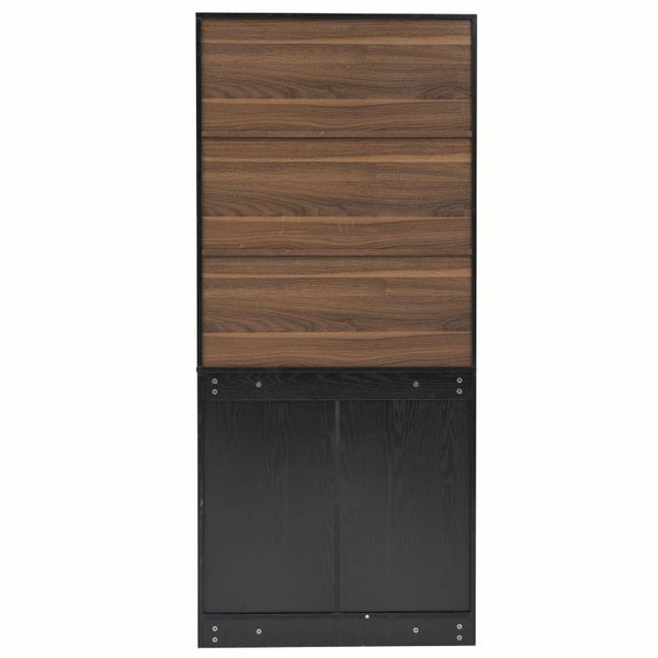 English Elm 70.87 Inch Tall Black Bookcase with Arched Cabinet Doors and Open Shelving for Any Room N751S910488B