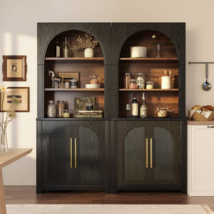 English Elm 70.87 Inch Tall Black Bookcase with Arched Cabinet Doors and Open Shelving for Any Room N751S910488B