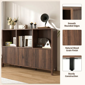 English Elm 3-Piece Arched Bookcase Set with Fluted Cabinet Doors and Open Shelving for Living Rooms Walnut N751S910489A
