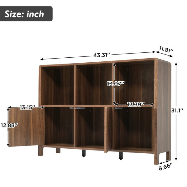 English Elm 3-Piece Arched Bookcase Set with Fluted Cabinet Doors and Open Shelving for Living Rooms Walnut N751S910489A