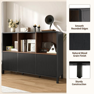 English Elm 3-Piece Arched Bookcase Set with Fluted Cabinet Doors and Open Shelving for Living Rooms Black N751S910489B