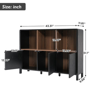 English Elm 3-Piece Arched Bookcase Set with Fluted Cabinet Doors and Open Shelving for Living Rooms Black N751S910489B