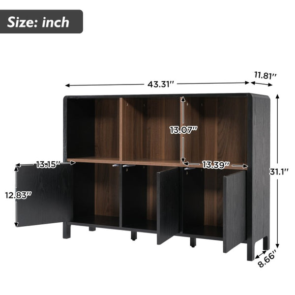 English Elm 3-Piece Arched Bookcase Set with Fluted Cabinet Doors and Open Shelving for Living Rooms Black N751S910489B