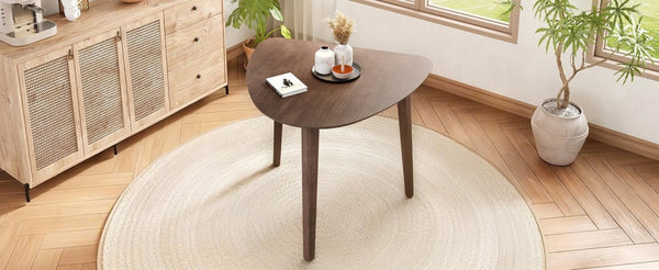 English Elm Triangular Corner Side Table with Rubberwood Legs and MDF Top for Modern Living Rooms Brown N752P367429D
