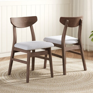 English Elm Set of 2 Scandinavian Dining Chairs Solid Rubberwood Frame Gray Padded Fabric Seat Brown N752P367430D