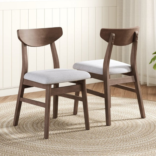 English Elm Set of 2 Scandinavian Dining Chairs Solid Rubberwood Frame Gray Padded Fabric Seat Brown N752P367430D