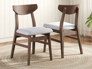 English Elm Set of 2 Scandinavian Dining Chairs Solid Rubberwood Frame Gray Padded Fabric Seat Brown N752P367430D