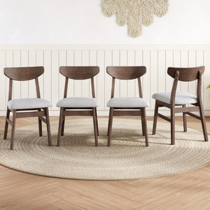 English Elm Set of 2 Scandinavian Dining Chairs Solid Rubberwood Frame Gray Padded Fabric Seat Brown N752P367430D