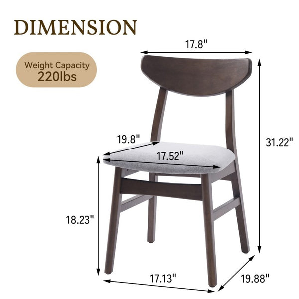 English Elm Set of 2 Scandinavian Dining Chairs Solid Rubberwood Frame Gray Padded Fabric Seat Brown N752P367430D