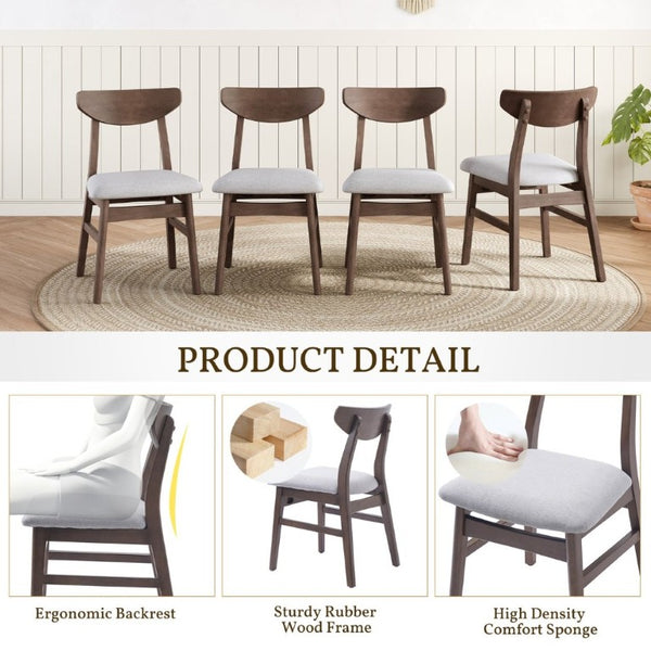 English Elm Set of 2 Scandinavian Dining Chairs Solid Rubberwood Frame Gray Padded Fabric Seat Brown N752P367430D