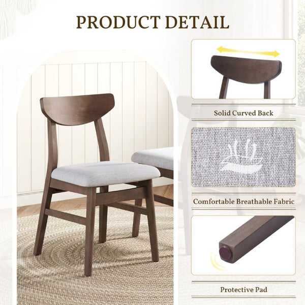 English Elm Set of 2 Scandinavian Dining Chairs Solid Rubberwood Frame Gray Padded Fabric Seat Brown N752P367430D