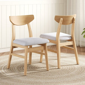 English Elm Set of 2 Scandinavian Dining Chairs Solid Rubberwood Frame Gray Padded Fabric Seat Natural N752P367430N