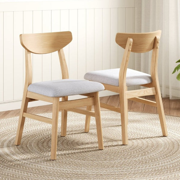 English Elm Set of 2 Scandinavian Dining Chairs Solid Rubberwood Frame Gray Padded Fabric Seat Natural N752P367430N